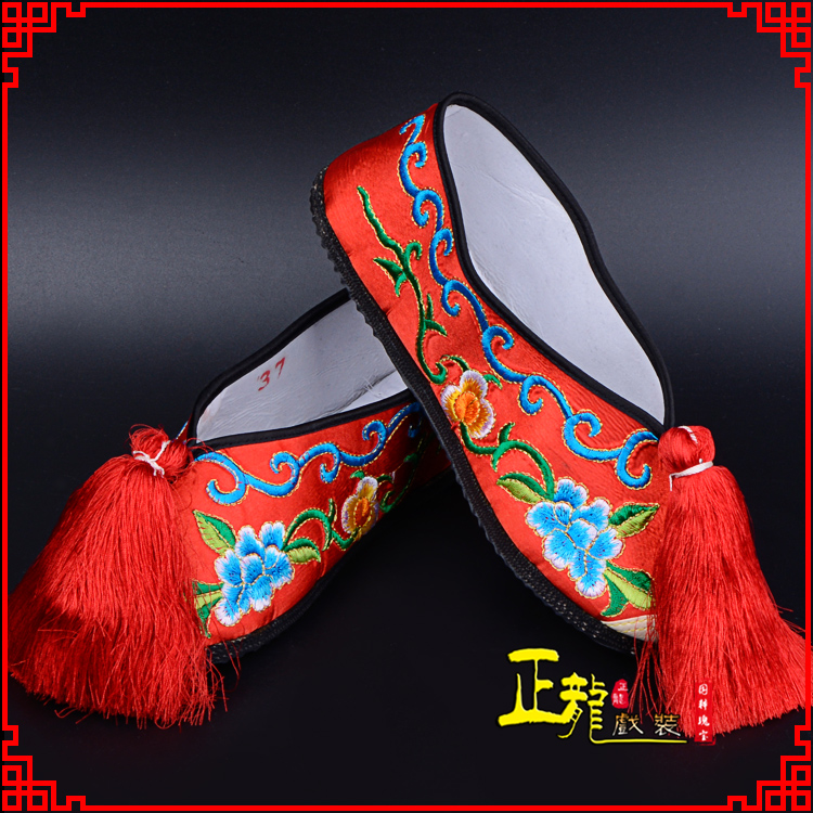 陆川京剧越剧戏曲彩鞋花旦绣花 普平底彩鞋